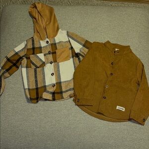 Kids Plaid and Solid Brown Shirts